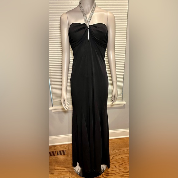 VTG Betsy & Adam By Linda Bernell Black Rhinestone Halter Evening Gown Dress 10 - Picture 1 of 7